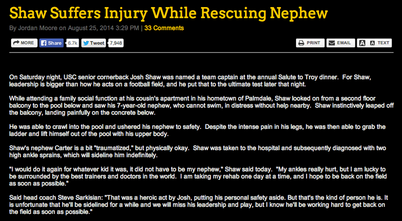 Illustration for article titled USC: Josh Shaw Admits He Made Up Drowning Nephew Story